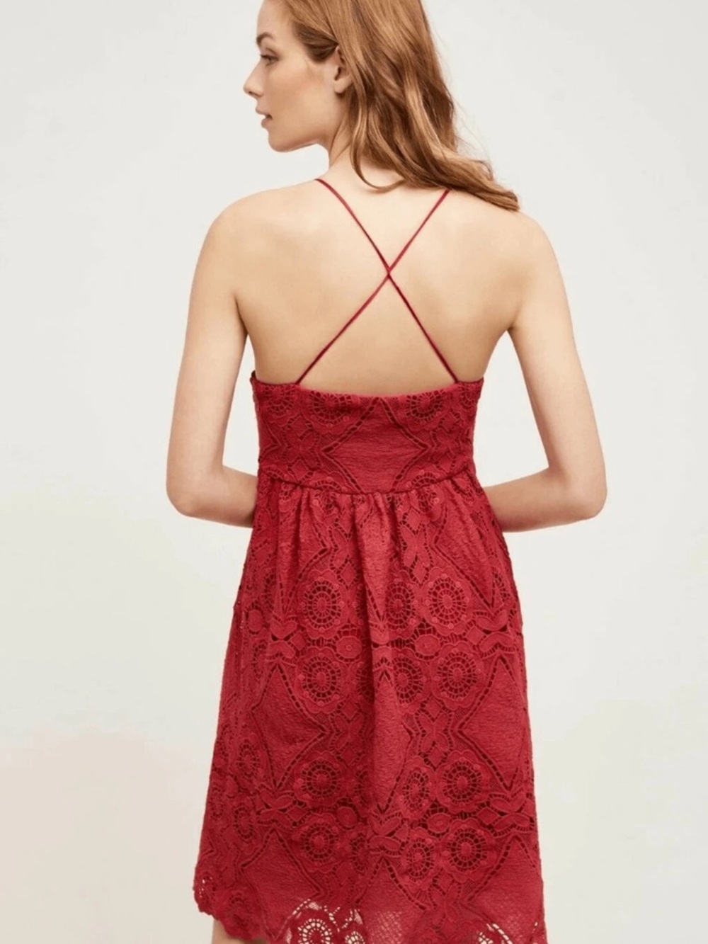 Maeve by Anthropologie Wine Lace Spaghetti-Strap Spring Wedding Guest Dress - Picture 2 of 9